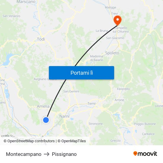 Montecampano to Pissignano map