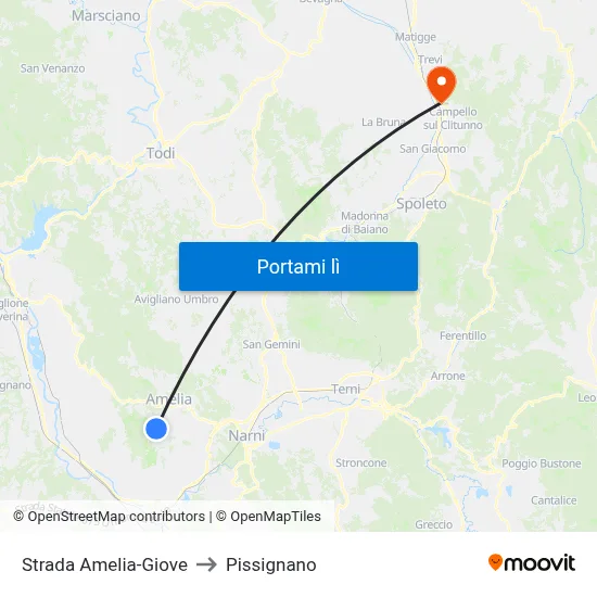 Strada Amelia-Giove to Pissignano map