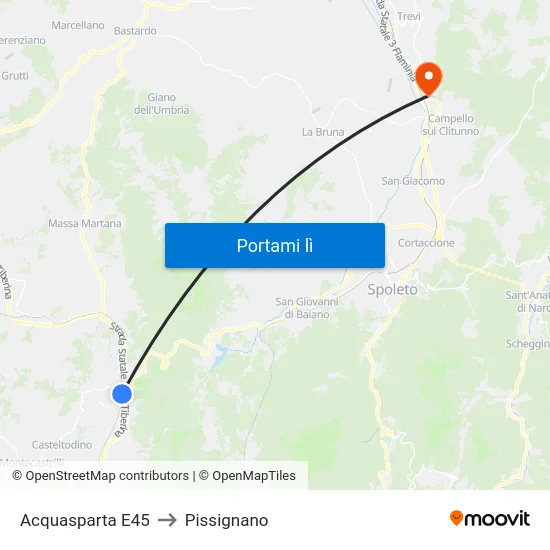 Acquasparta E45 to Pissignano map