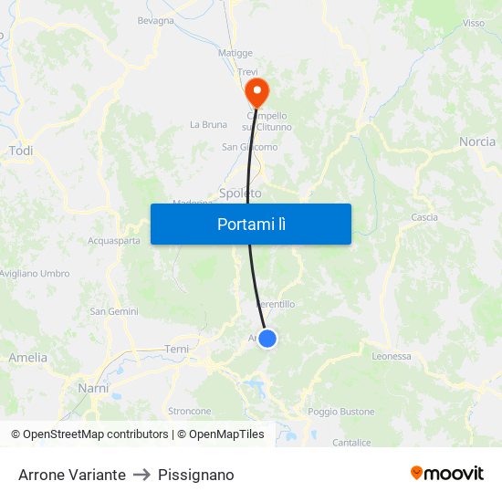 Arrone Variante to Pissignano map