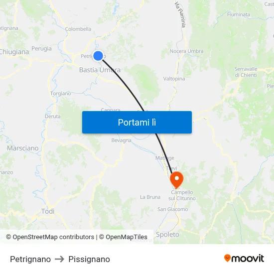 Petrignano to Pissignano map