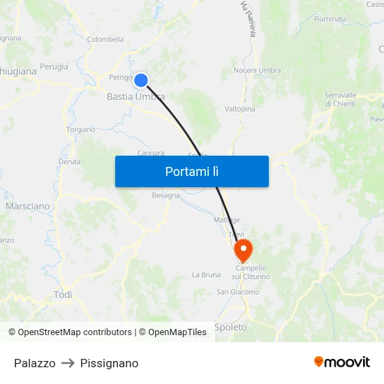 Palazzo to Pissignano map