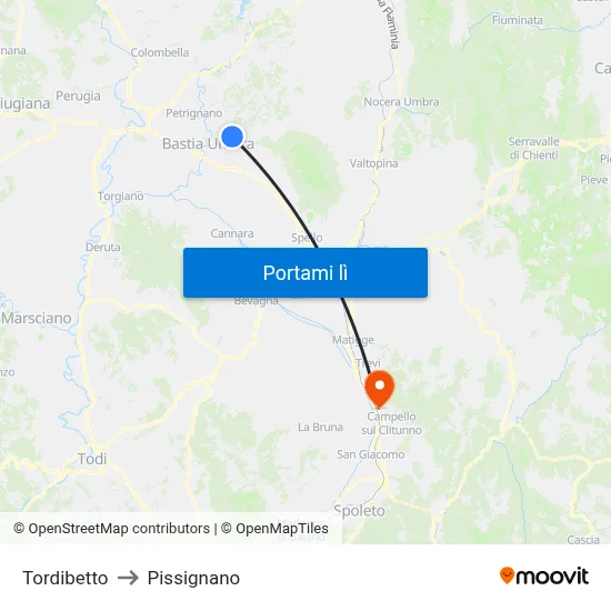 Tordibetto to Pissignano map