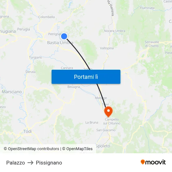 Palazzo to Pissignano map