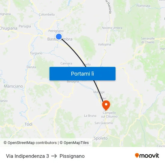 Via Indipendenza 3 to Pissignano map
