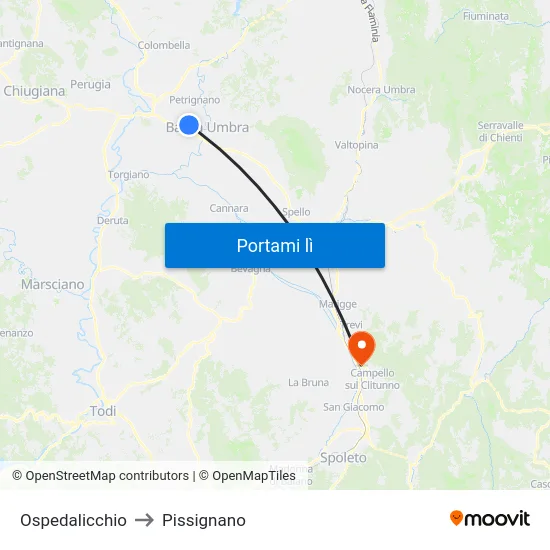 Ospedalicchio to Pissignano map