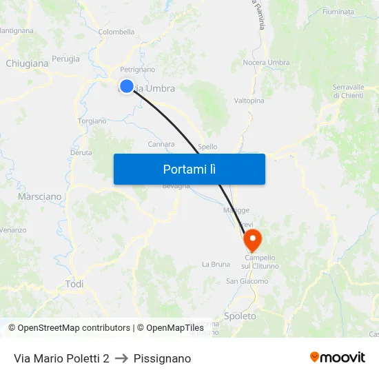Via Mario Poletti 2 to Pissignano map