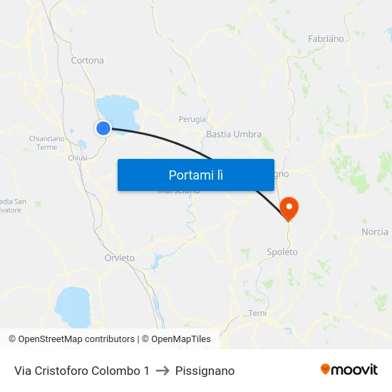 Via Cristoforo Colombo 1 to Pissignano map