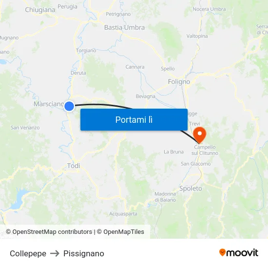Collepepe to Pissignano map