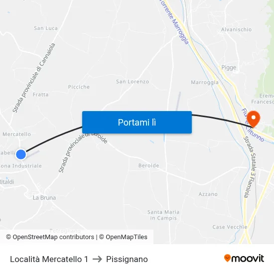 Località Mercatello 1 to Pissignano map