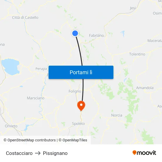 Costacciaro to Pissignano map