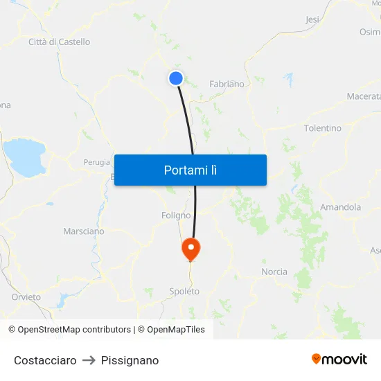 Costacciaro to Pissignano map
