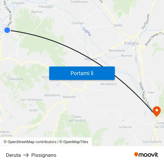 Deruta to Pissignano map