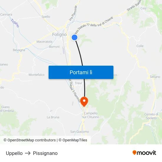 Uppello to Pissignano map