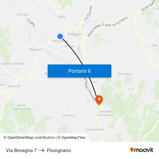 Via Bevagna 7 to Pissignano map