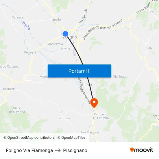 Foligno Via Fiamenga to Pissignano map