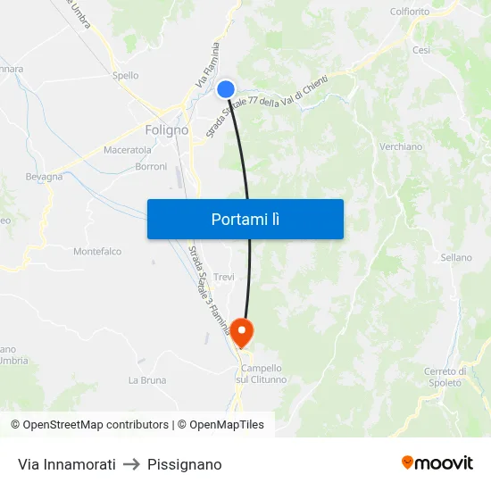 Via Innamorati to Pissignano map