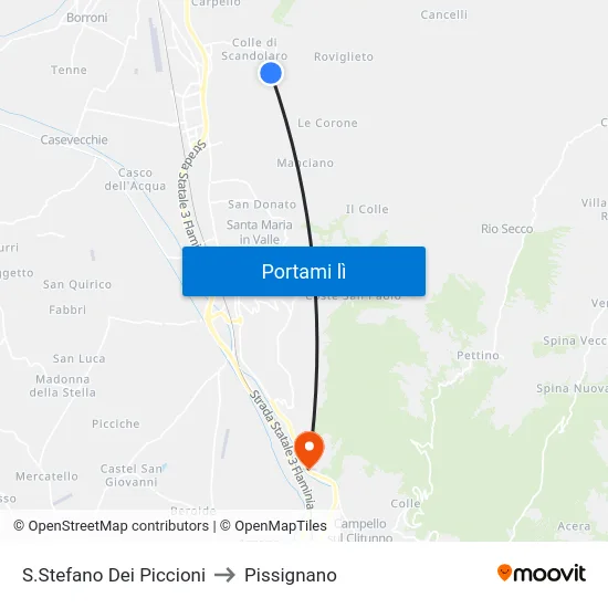 S.Stefano Dei Piccioni to Pissignano map