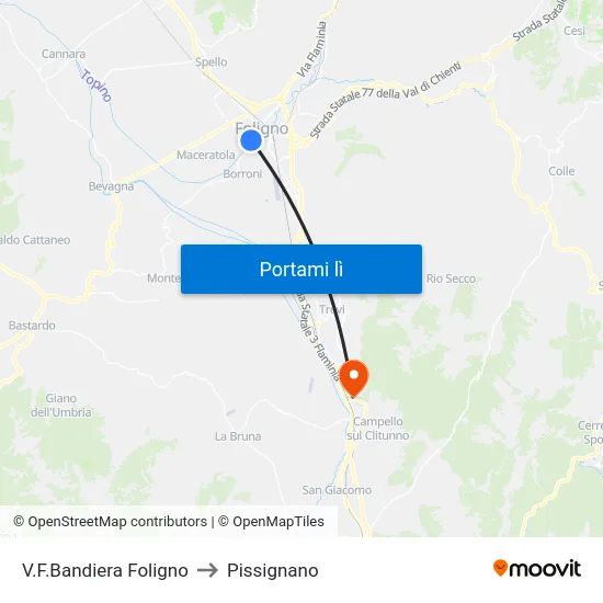 V.F.Bandiera Foligno to Pissignano map