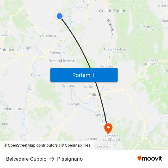 Belvedere Gubbio to Pissignano map