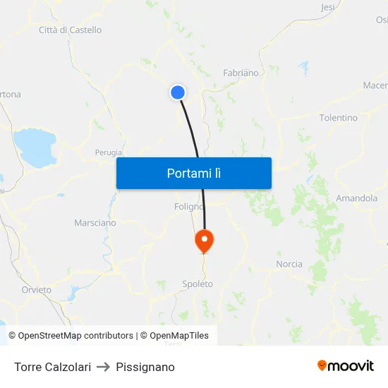 Torre Calzolari to Pissignano map