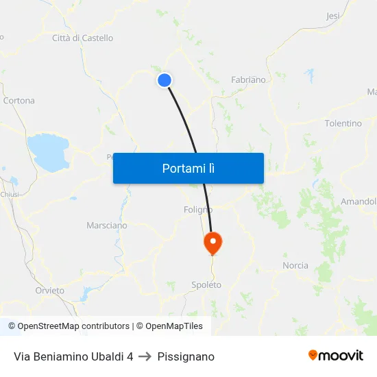 Via Beniamino Ubaldi 4 to Pissignano map
