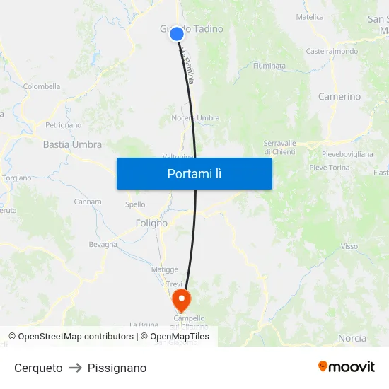 Cerqueto to Pissignano map