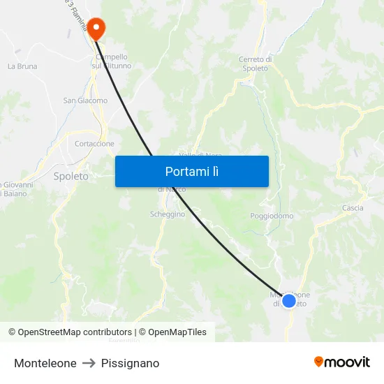 Monteleone to Pissignano map