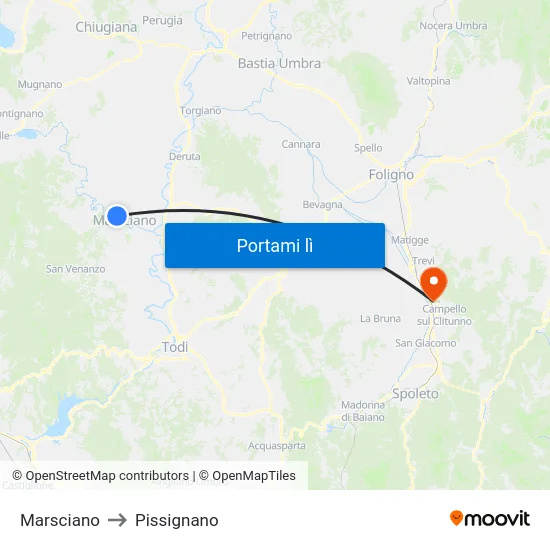 Marsciano to Pissignano map