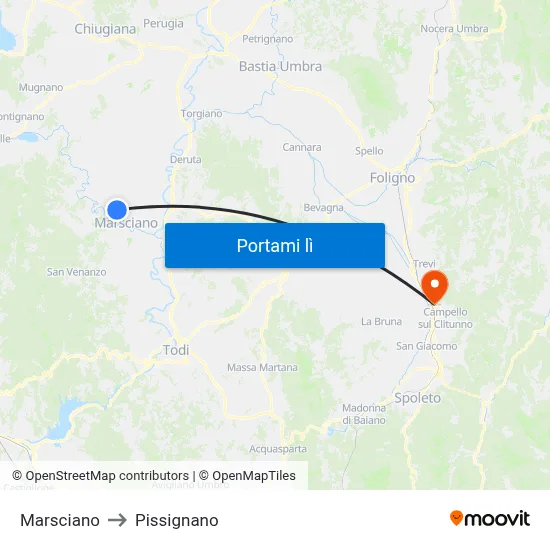 Marsciano to Pissignano map