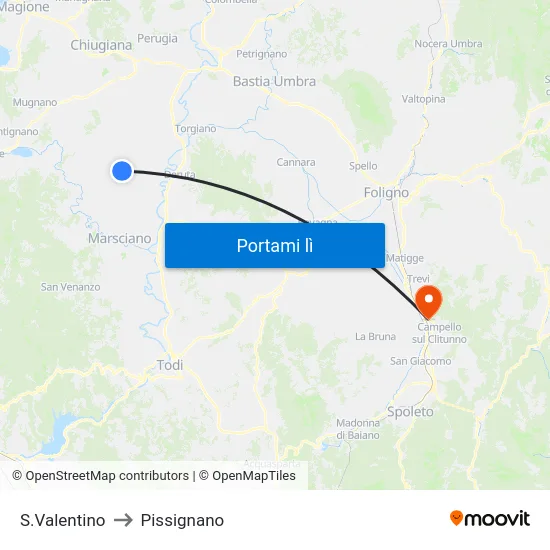 S.Valentino to Pissignano map