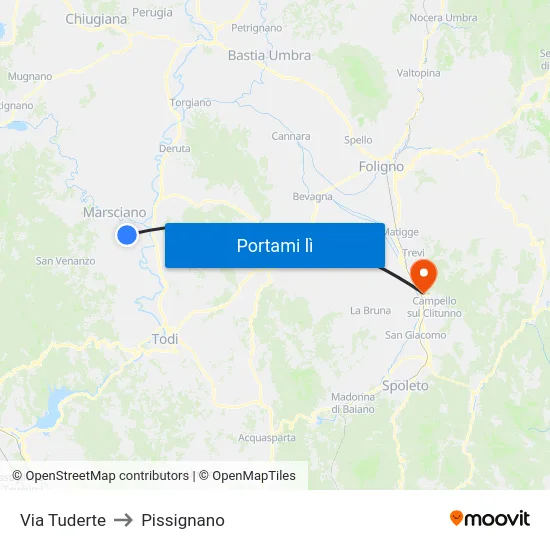 Via Tuderte to Pissignano map