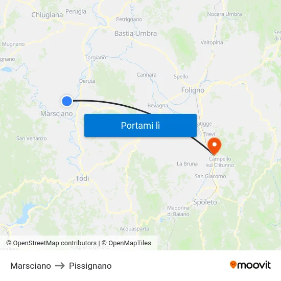 Marsciano to Pissignano map