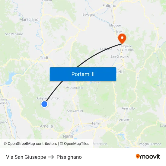 Via San Giuseppe to Pissignano map