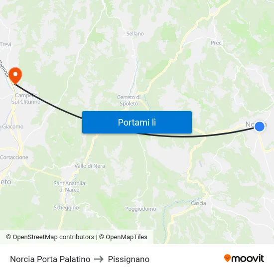Norcia Porta Palatino to Pissignano map