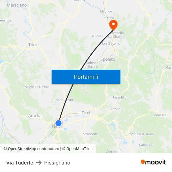 Via Tuderte to Pissignano map