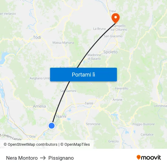 Nera Montoro to Pissignano map