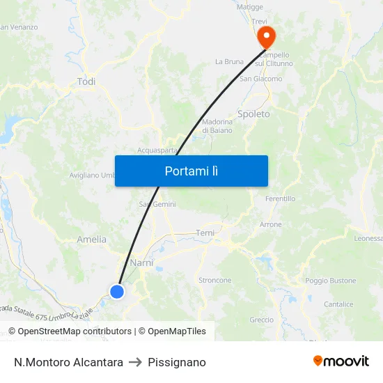 N.Montoro Alcantara to Pissignano map