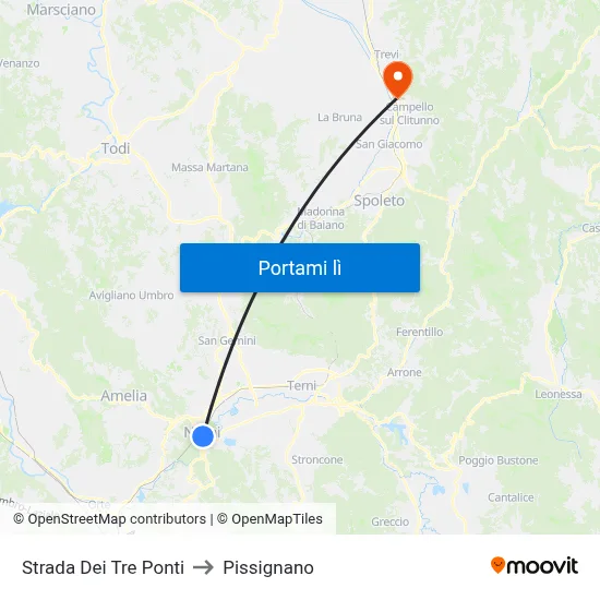 Strada Dei Tre Ponti to Pissignano map