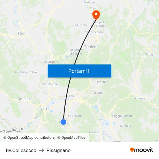 Bv.Collesecco to Pissignano map