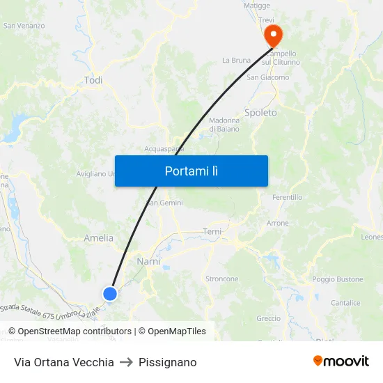 Via Ortana Vecchia to Pissignano map