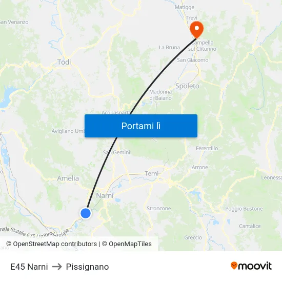 E45 Narni to Pissignano map