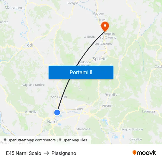 E45 Narni Scalo to Pissignano map