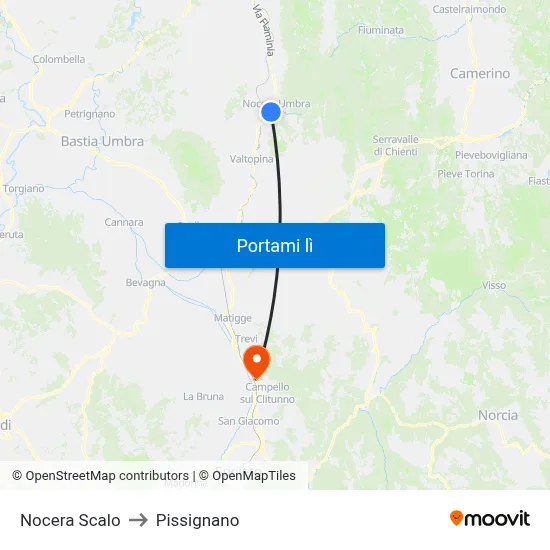 Nocera Scalo to Pissignano map