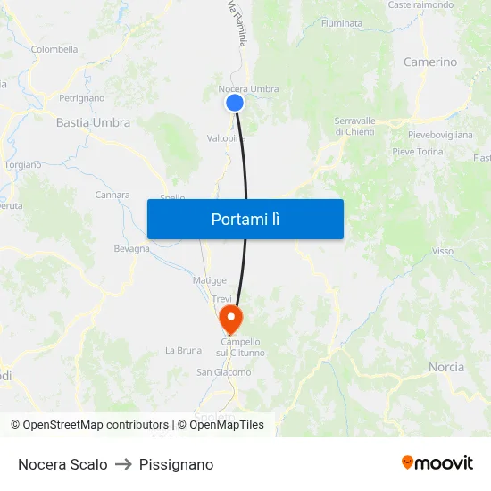 Nocera Scalo to Pissignano map