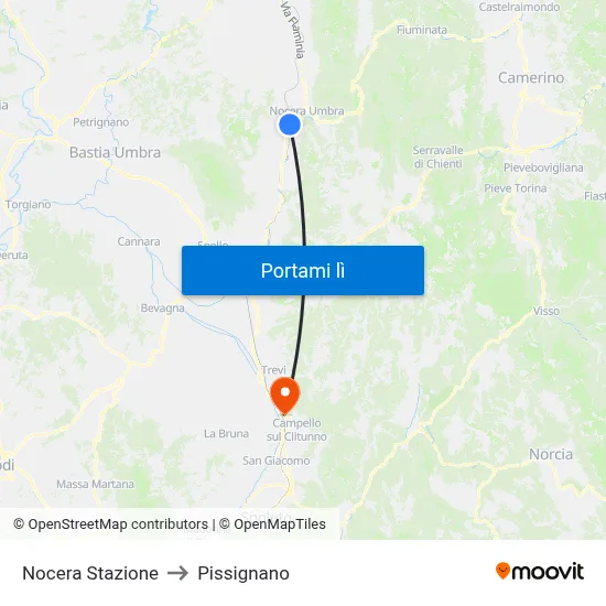 Nocera Stazione to Pissignano map