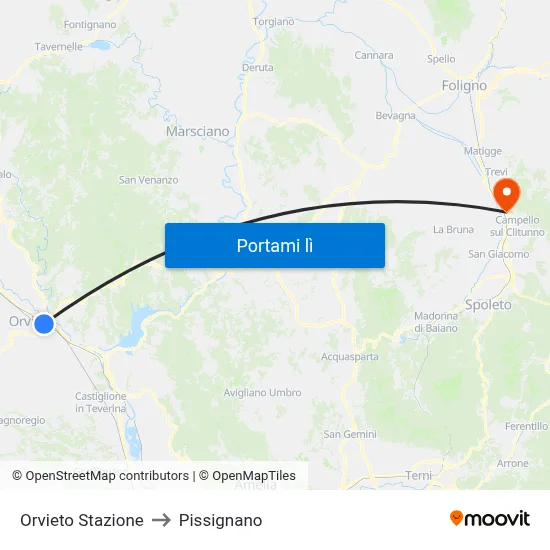 Orvieto Stazione to Pissignano map