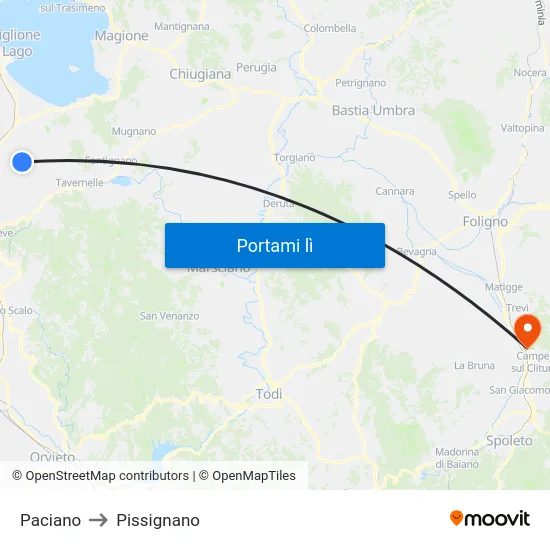 Paciano to Pissignano map
