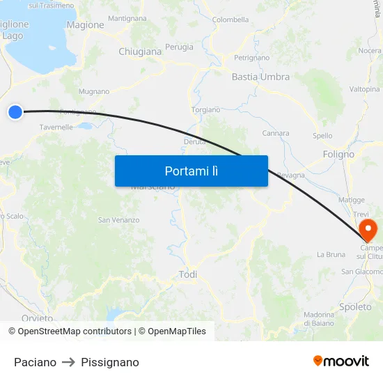 Paciano to Pissignano map
