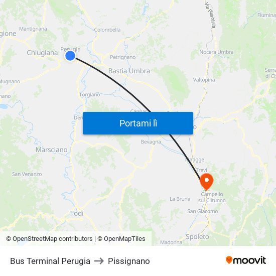 Bus Terminal Perugia to Pissignano map